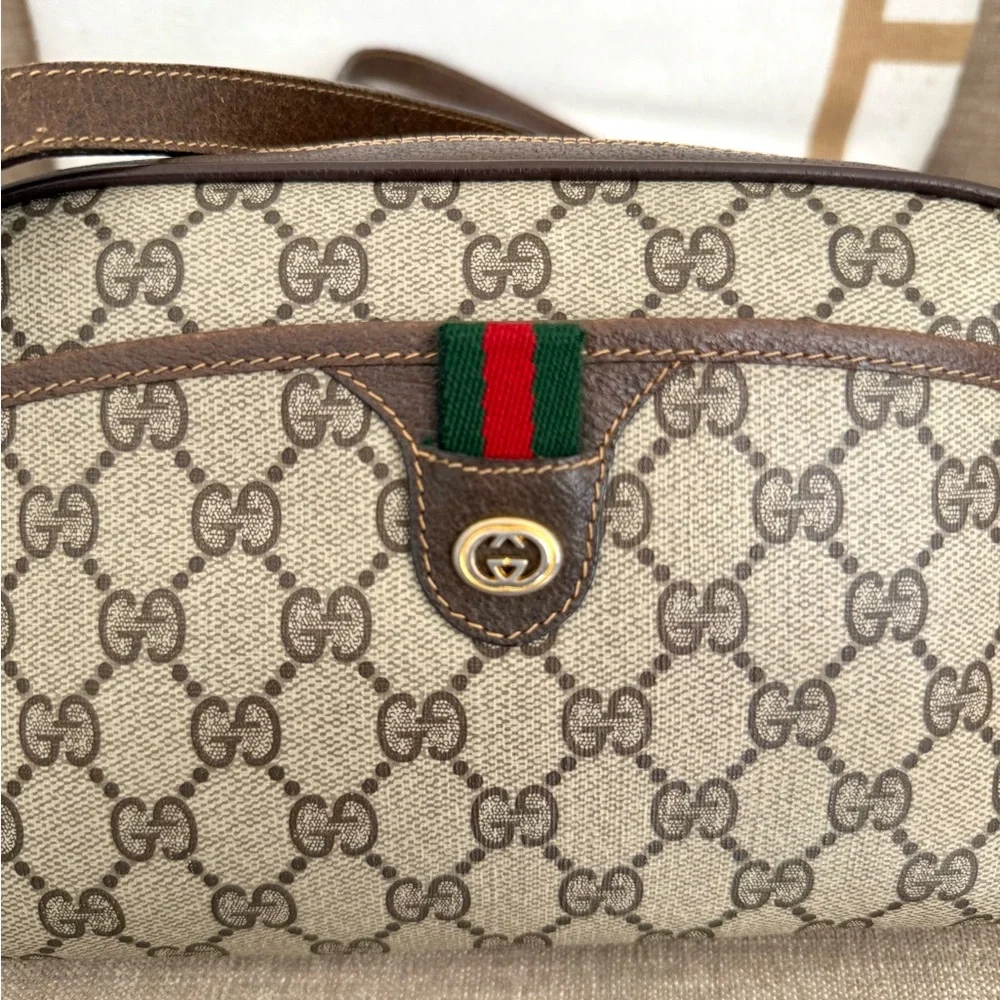 Gucci authentic brown monogram coated canvas crossbody bag brown leather - Picture 11 of 16